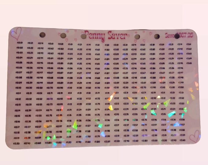 Penny saver challenge card for cash stuffing dashboard size to fit binder a6 size - saves a total of 667.95