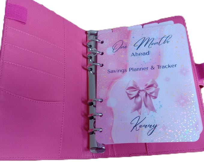 One month ahead binder set with cover and dashboards and matching vellum envelopes with a5 binder.  includes five personalised trackers.