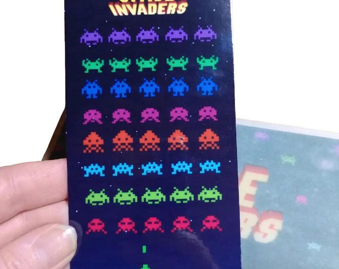 Space invaders savings tracker card with matching vellum a6 size for cash stuffing. name your own icon amount to save your own total.