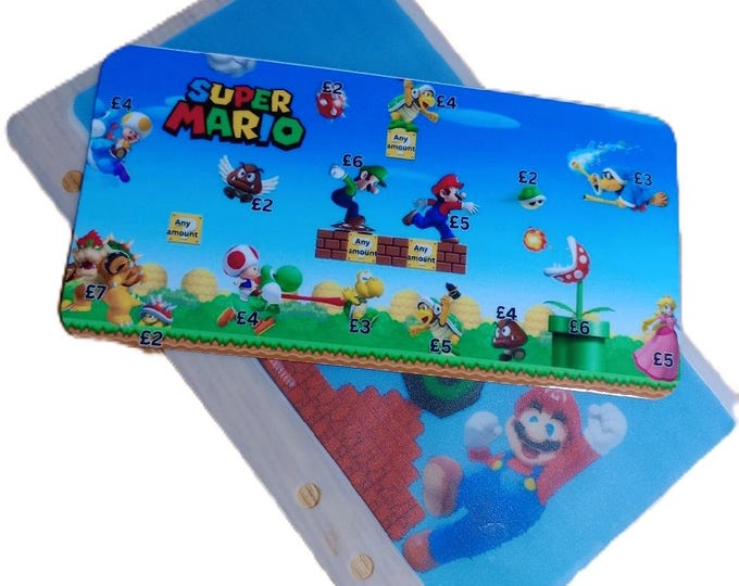 Super mario themed tracker card with matching vellum envelope to fit binder a6 size for cash stuffing.
