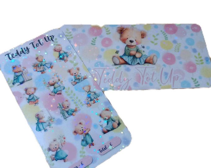 Teddy tot up savings challenge tracker and matching wallet insert. holographic finish and choose your own icons.