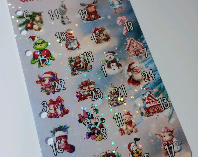Christmas countdown saver. dashboard sized tracker with holographic finish. save the days of advent to save a total of 300.