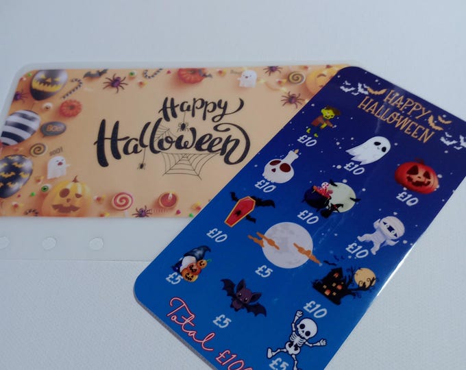 Halloween tracker card with matching vellum envelope to fit binder a6 size for cash stuffing. save a total of 100.