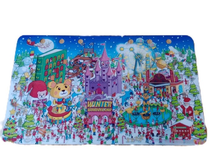 Seek n save christmas themed savings challenge (double-sided) . search the picture to find the hidden icons, once found save the amount.