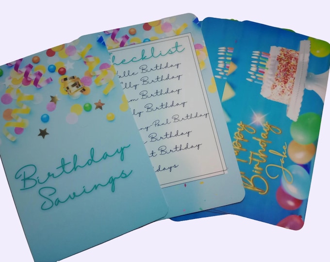 Saving challenge cards birthday bundle – cover, inserts, dashboards, and saving challenge cards for birthdays. customisable.
