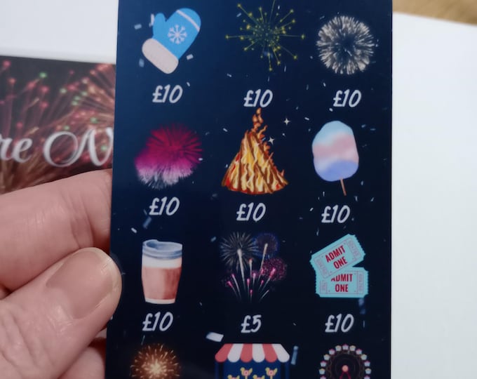 Bonfire night savings card with matching vellum envelope to fit binder a6 size for cash stuffing. save a total of 100.