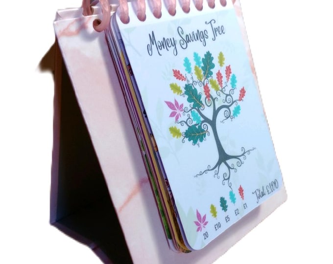 Flip a tracker -desk standing savings challenge holder with 8 or 16 3x4 inch savings challenges to choose from.