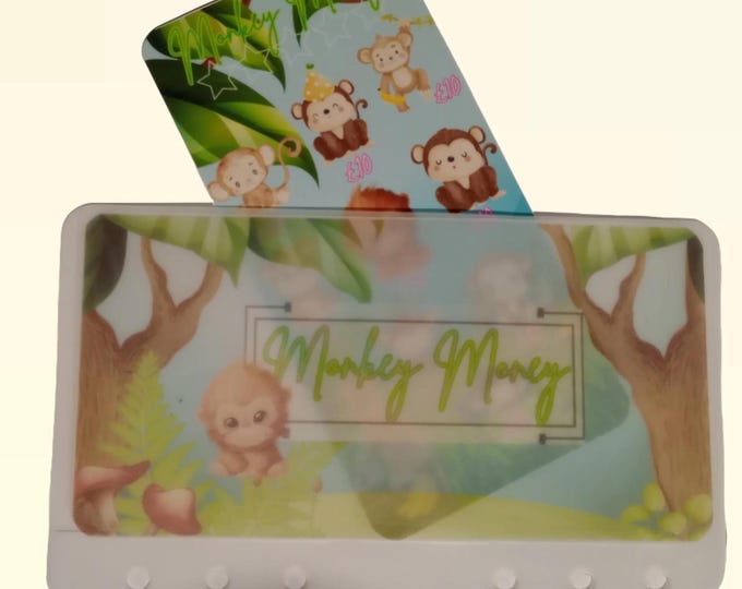 Monkey money tracker card with matching vellum envelope to fit binder a6 size for cash stuffing. save a total of 100 (plus repeat stars x 5)