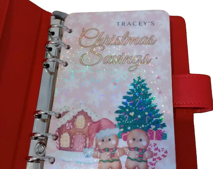 Gingerbread themed christmas savings binder with personalised cover.