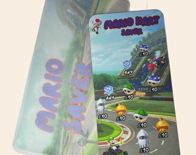 Mario saver tracker card with matching vellum envelope to fit binder a6 size for cash stuffing. save a total of 80 plus 2 mystery icons..