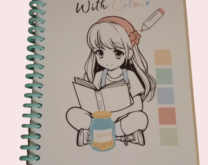 Cash stuffing save with colour colouring savings challenge book. colour and save over 800 over 26 pages to colour.