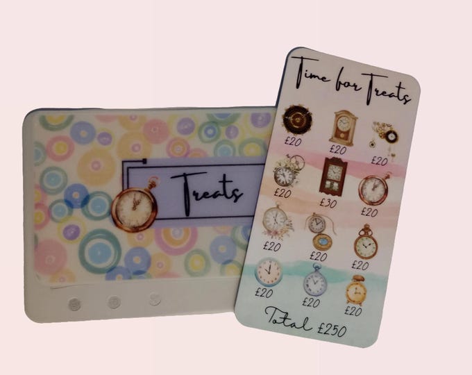 Time for treats saving challenge cards with matching vellum envelope to fit binder a6 size for cash stuffing. save a total of 250..