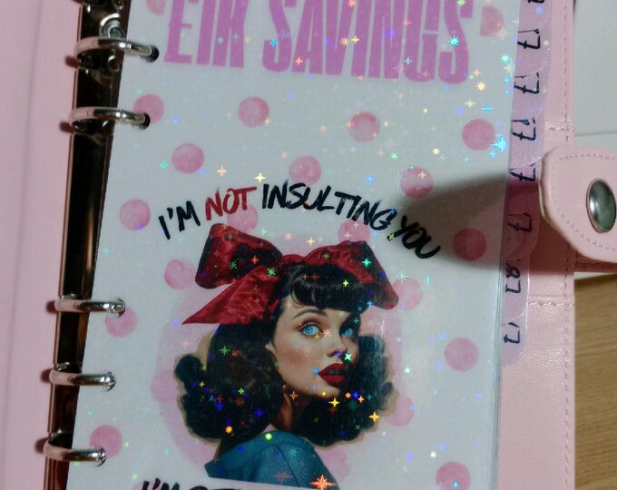 1k spicy savings binder. 8 cheeky retro dashboards each saving 125, with a total of 1000. includes 8 combined reusable tracker vellums.