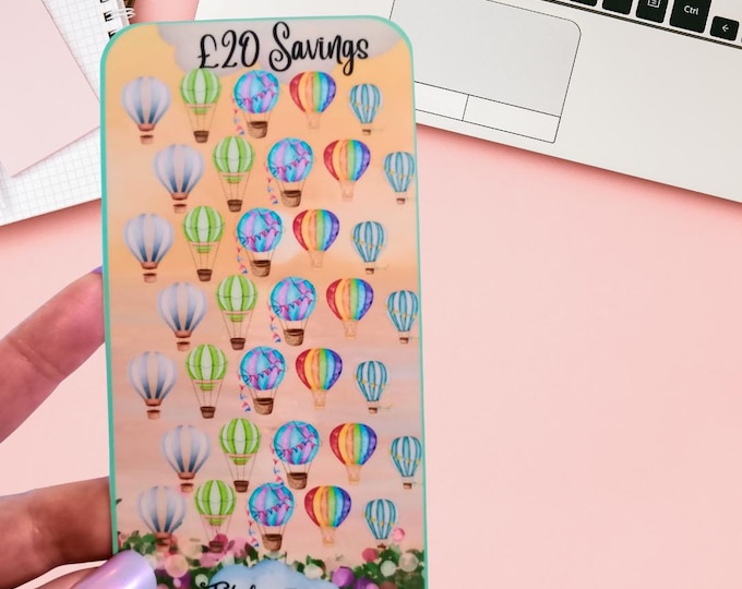 Twenty pound saver card. cash stuffing. save 700 pounds - hot air balloon design.