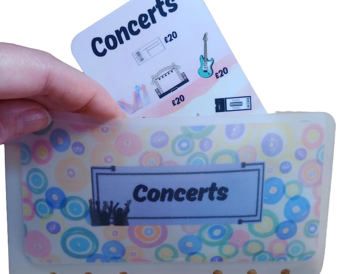 Concert saver tracker card with matching vellum envelope to fit binder a6 size for cash stuffing. save a total of 1000