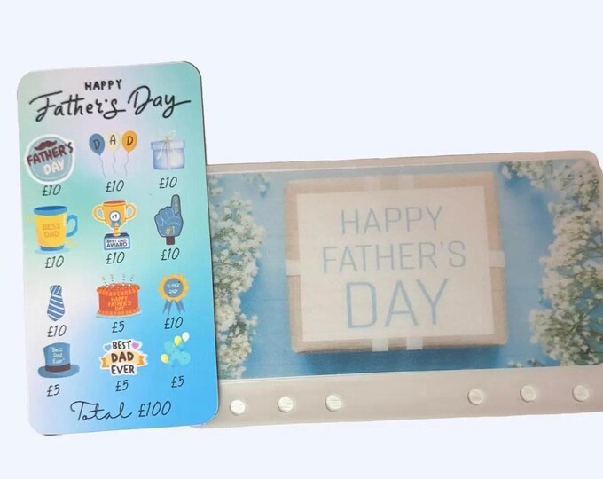 Father's day savings card with matching vellum envelope to fit binder a6 size for cash stuffing. save a total of 100.