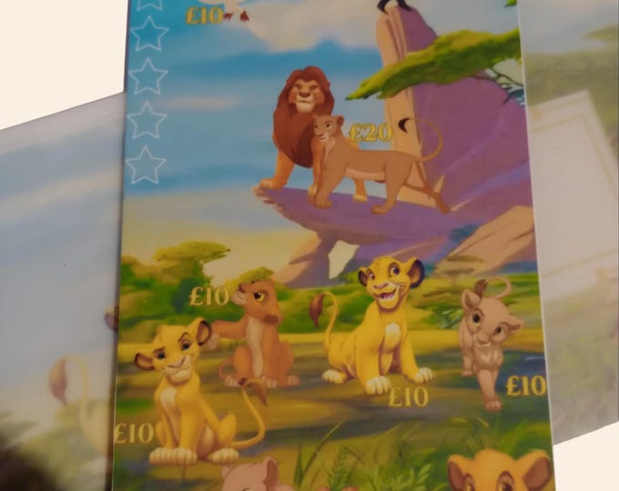 Simba / nala themed tracker card with matching vellum envelope to fit binder a6 size for cash stuffing. save a total of 100