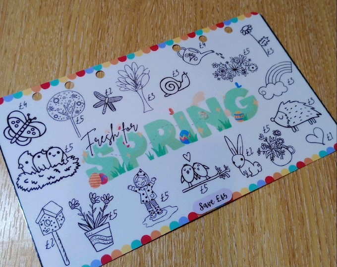 Fresh for spring colour and save savings challenge. save 65 by colouring and saving the icons on the tracker.