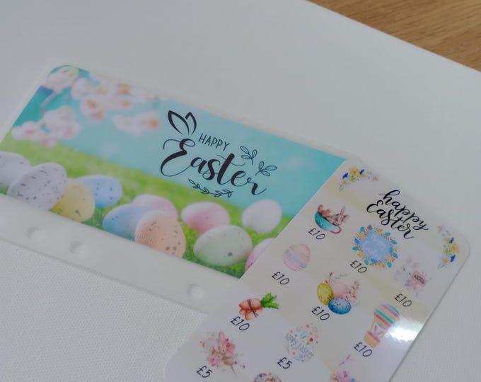 Easter savings card with matching vellum envelope to fit binder a6 size for cash stuffing. save a total of 100.