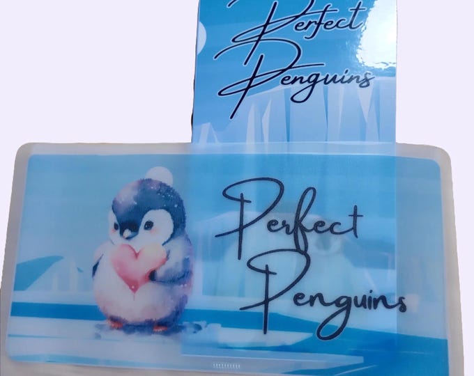 Perfect penguins themed folding savings tracker card with matching vellum envelope to fit binder a6 size for cash stuffing.