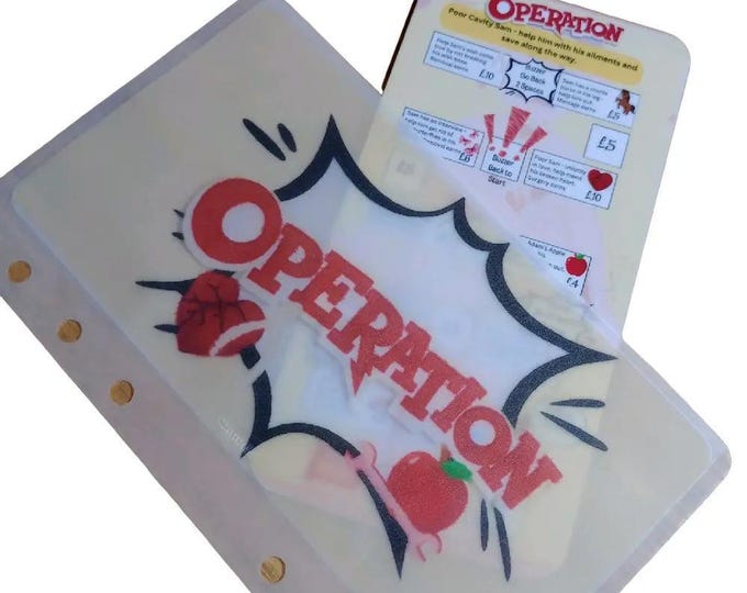 Operation savings tracker card with matching vellum envelope to fit binder a6 size for cash stuffing.