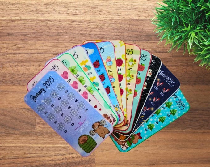 Cash saving challenge cards 12 month challenge bundle – 2025 12 month bundle. cute original capybara themed. cash stuffing cards. binder.