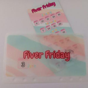 Fiver friday tracker card with matching vellum envelope to fit binder a6 size for cash stuffing. save a total of 260