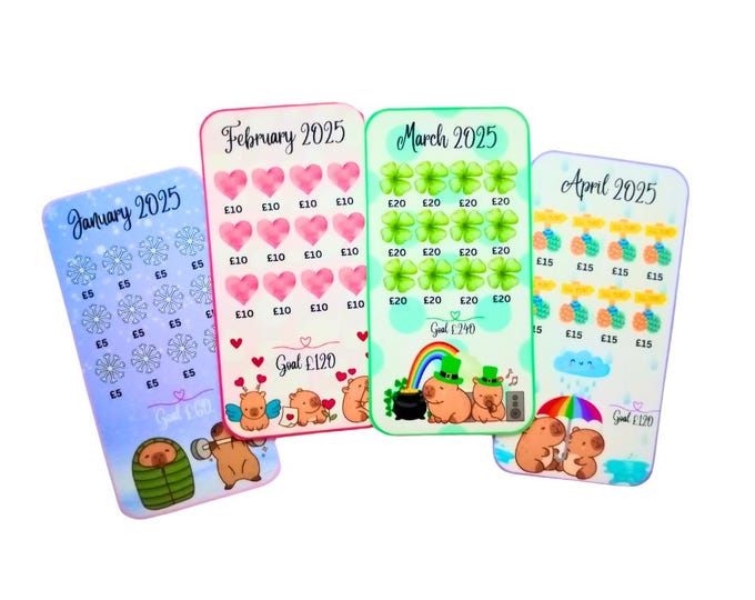 Cash saving challenge cards 12 month bundle - 2025 - original capybara themed - save 1380
