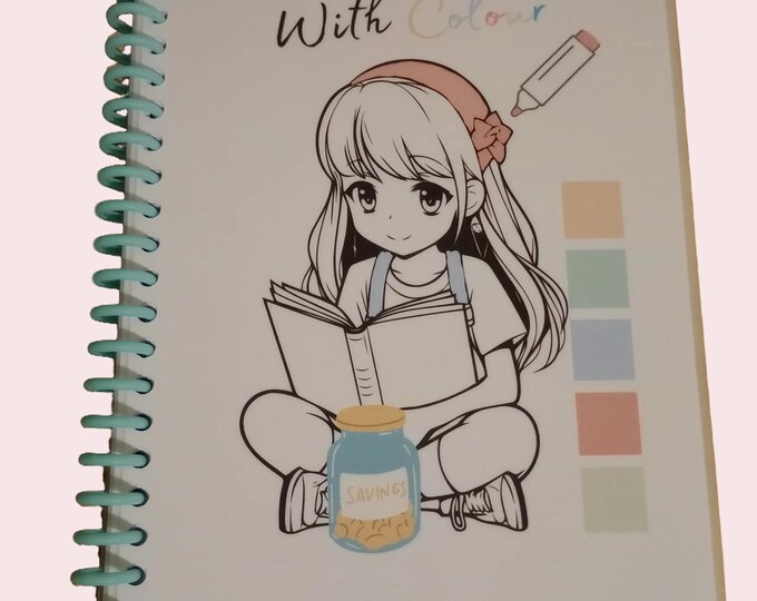 Cash stuffing save with colour colouring savings challenge book. colour and save over 800 over 26 pages to colour.