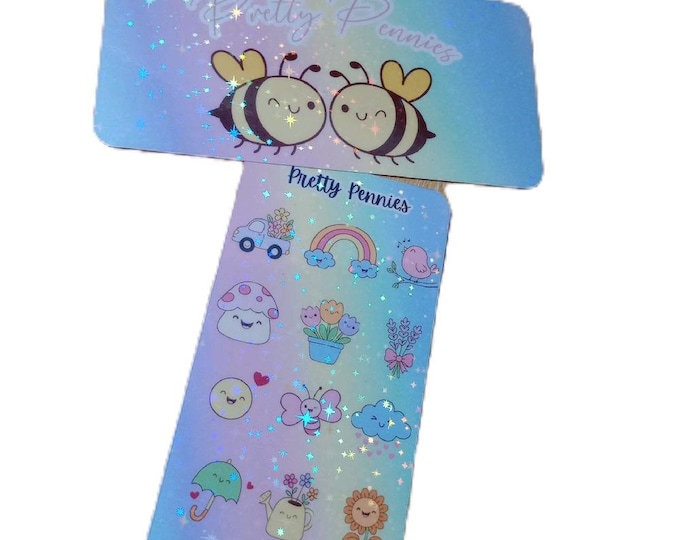 Pretty pennies savings challenge tracker with holographic finish and matching wallet insert. choose your own icons.