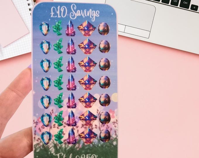 Cash saving challenge cards for cash stuffing binder a6 size –ten pound saver card. cash stuffing. save 350 pounds - crystal design.