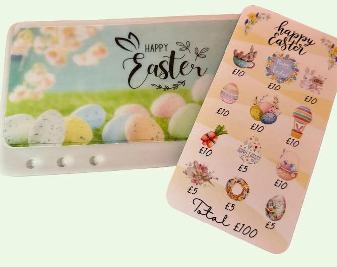 Easter savings card with matching vellum envelope to fit binder a6 size for cash stuffing. save a total of 100.