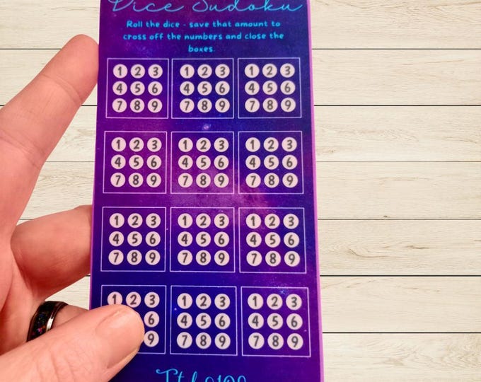 Cash saving challenge cards. cash stuffing binder a6 size. dice sudoku game savings card. cash stuffing. save 108 pounds. game saving card