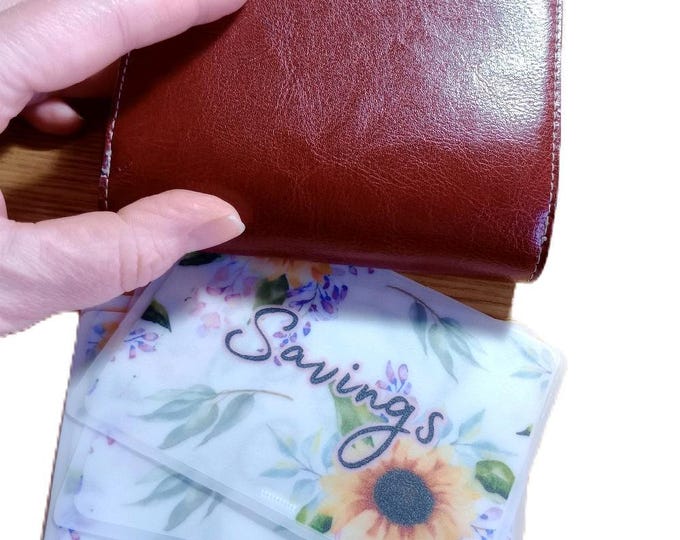 Mini vellum envelopes to hold cash - standard purse sized - personalise to suit your categories. sunflowers design.