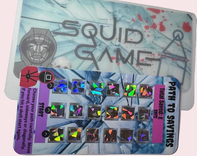 Squid games tracker card with matching vellum envelope to fit binder a6 size for cash stuffing.