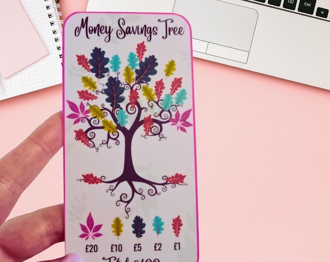Cash saving challenge cards for cash stuffing binder a6 size – money tree savings card. cash stuffing. mixed amount icons - saves 100 pound.