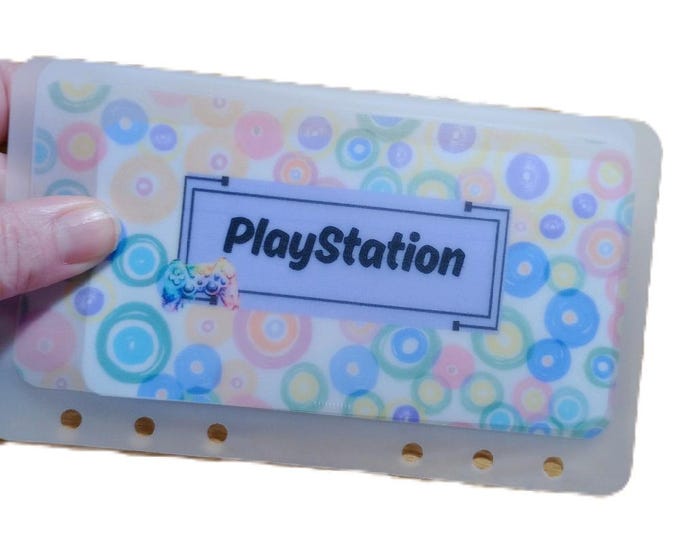 Ps console saving tracker card with matching vellum envelope in pastel swirl design. save up to 250.