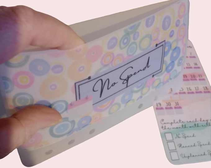 No spend tracker card with matching vellum envelope to fit binder a6 size for cash stuffing.