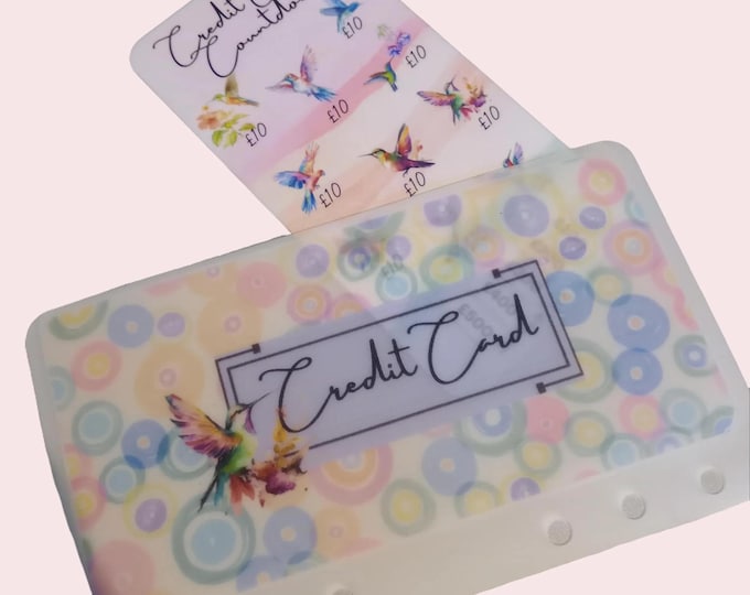 Credit card countdown saving challenge cards with matching vellum envelope to fit binder a6 size for cash stuffing. save up to 500.