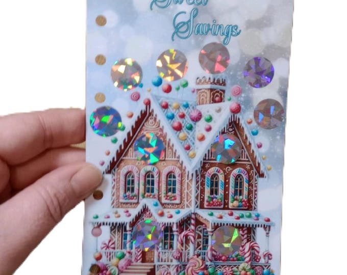 Sweet savings. christmas gingerbread themed scratch and save tracker. dashboard sized. save 50.