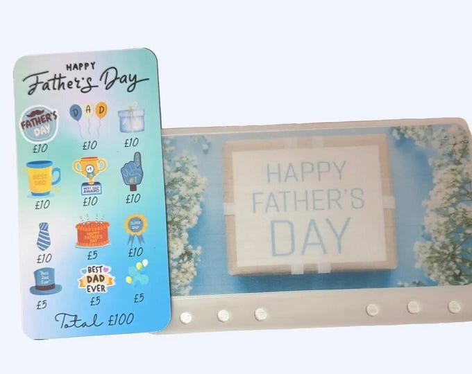 Father's day savings card with matching vellum envelope to fit binder a6 size for cash stuffing. save a total of 100.