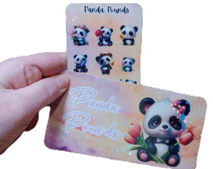 Panda pounds savings tracker. choose your own icon amounts. re-usable with holographic finish. with matching wallet insert. a6
