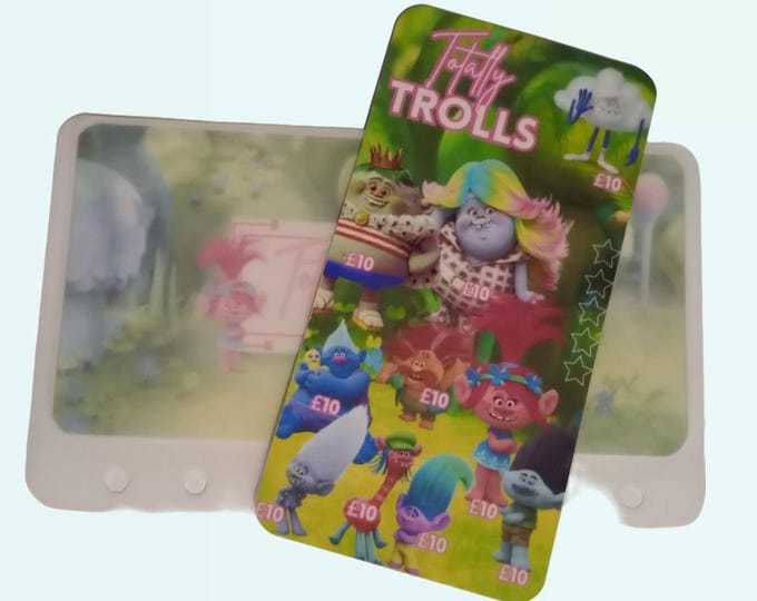 Trolls saver tracker card with matching vellum envelope to fit binder a6 size for cash stuffing. save a total of 100 (plus repeat stars x 5)