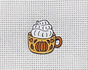 Pumpkin Spice Latte Needle Minder for Cross Stitch, Embroidery, Decorative Magnet, Cappuccino, Food, Autumn, Halloween, Magnetic