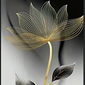 Diamond Painting Kit, Gold Flower, Floral, Metal Flower, Minimalist, Modern, Beginner Novice Expert, Black, Gold, Gray, DIY, Craft Kit