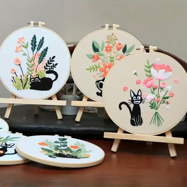 Embroidery Kit, Cats and Plants, Mischievous Cats, Funny Cats, Bad Kitty, Cats with Big Eyes, DIY Craft Kit