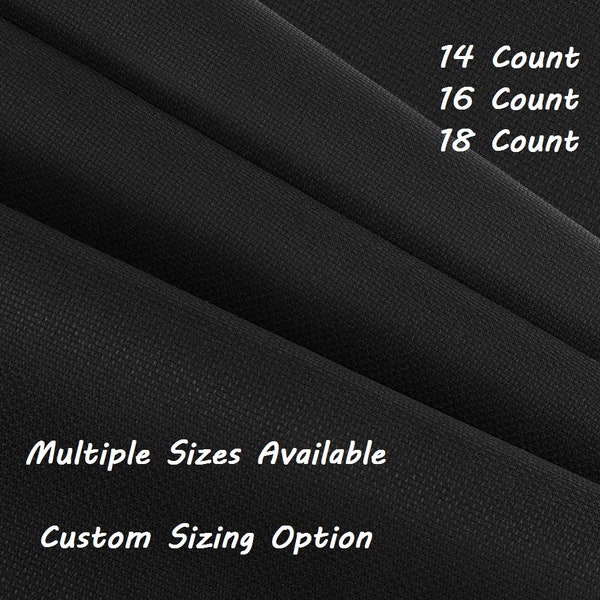 14 16 18 Count Aida Fabric Black, Cross Stitch Fabric, Aida Cloth, Black Aida, Big, Large, Small, Custom Size, Fabric for Stitching