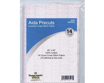 14 Count Sparkle Design Works Aida Cloth Fabric, 20in x 30in, Glitter White, Sparkly, Glittery, Cross Stitch Fabric