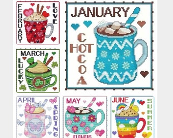 Diamond Painting Kit Bundle, Set of 12, One For Every Month, Calendar, January through December Craft Kit, Diamond Drills