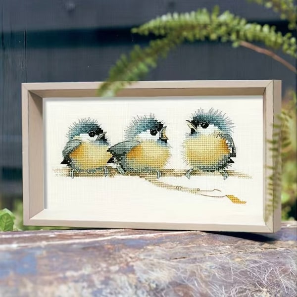 Counted Cross Stitch Kit, Chirping Birds Sitting on a Tree Branch, Nature, Beginner Novice Expert Cross Stitch Kit, DIY Craft Kit